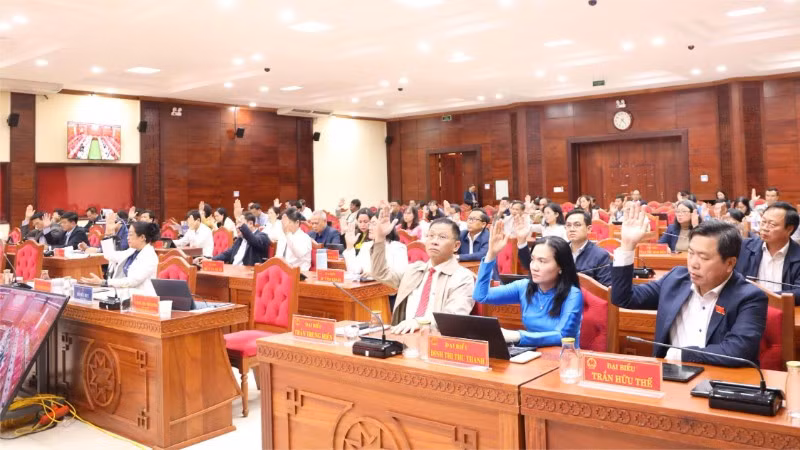 Các đại biểu Hội đồng nhân dân tỉnh Đắk Lắk biểu quyết thông qua nghị quyết.