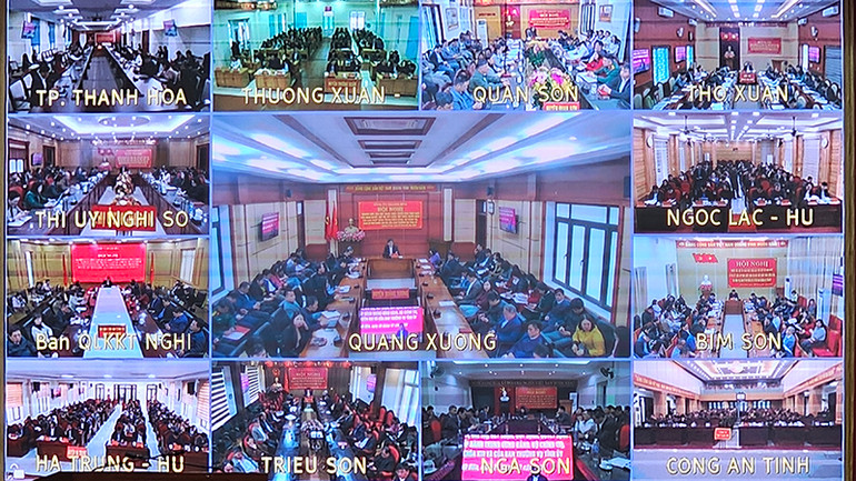 Các điểm cầu trực tuyến đến các ngành, địa phương trong tỉnh Thanh Hóa.