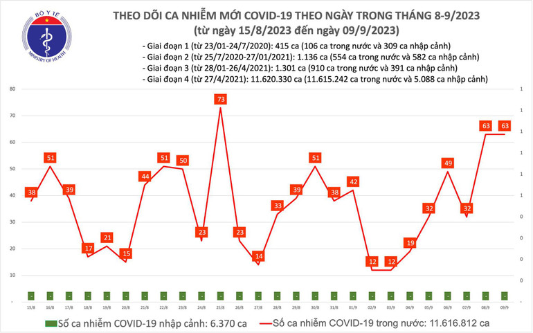 Biểu đồ số ca mắc Covid-19 tại Việt Nam thời gian qua.