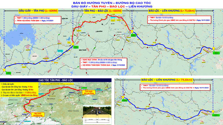 Bản đồ hướng tuyến cao tốc Dầu Giây-Tân Phú-Bảo Lộc-Liên Khương.