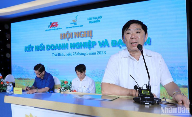 Giám đốc Sở Nông nghiệp và Phát triển nông thôn tỉnh Thái Bình Đinh Vĩnh Thụy đánh giá cao hội nghị kết nối doanh nghiệp và đại điền.