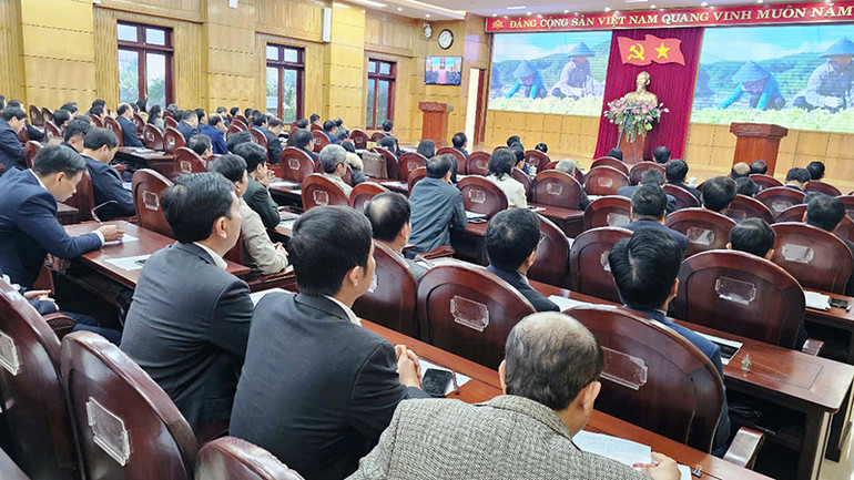 Các đại biểu xem video giới thiệu ứng dụng tiến bộ khoa học, công nghệ vào sản xuất.