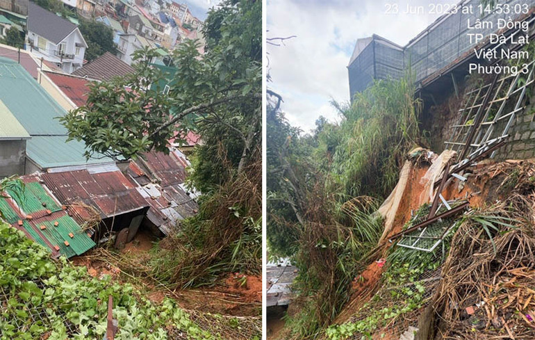 Điểm sạt lở nguy hiểm tại khu vực suối Cát, Xuân An, phường 3, TP Đà Lạt.