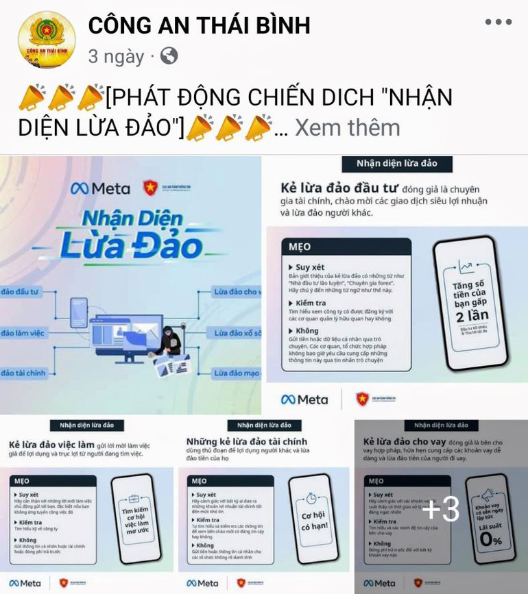 Trang thông tin Công an tỉnh Thái Bình thường xuyên có các hướng dẫn, cảnh báo hoạt động của tội phạm. (Ảnh chụp màn hình)