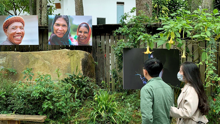 Du khách thưởng lãm những tác phẩm nhiếp ảnh, hội họa trên "cung đường nghệ thuật".