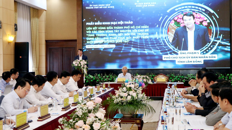 Phó Chủ tịch Ủy ban nhân dân tỉnh Lâm Đồng Phạm S phát biểu ý kiến tại hội thảo.