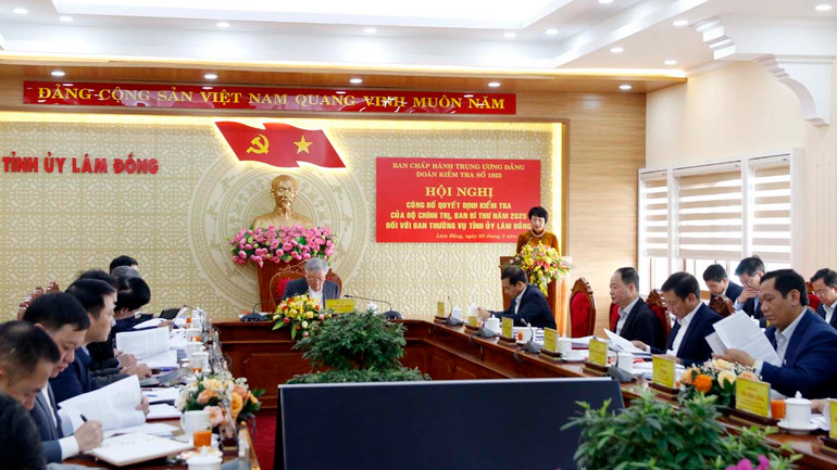 Lãnh đạo tỉnh Lâm Đồng báo cáo các nội dung với Đoàn kiểm tra.