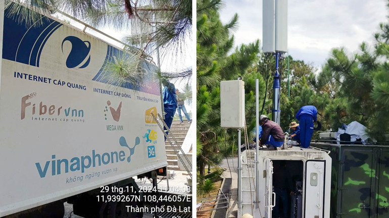 VNPT Lâm Đồng tiến hành lắp đặt các trạm lưu động phát sóng 4G/5G, đường truyền tốc độ cao phục vụ Festival Hoa Đà Lạt lần thứ 10 - năm 2024.