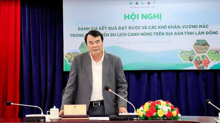 Phó Chủ tịch Ủy ban nhân dân tỉnh Lâm Đồng Phạm S phát biểu kết luận hội nghị.