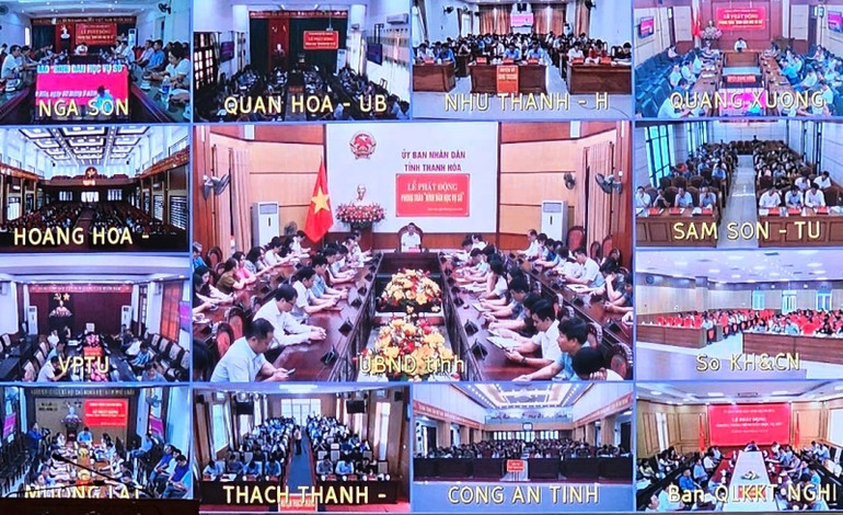 Các điểm cầu trực tuyến đến các ngành, địa phương trong tỉnh Thanh Hóa.