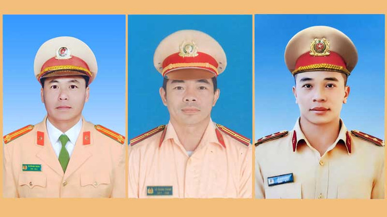 Từ trái sang: Trung tá Nguyễn Khắc Thường, Thiếu tá Lê Quang Thành và Đại úy Lê Ánh Sáng. (Ảnh: Bộ Công an).