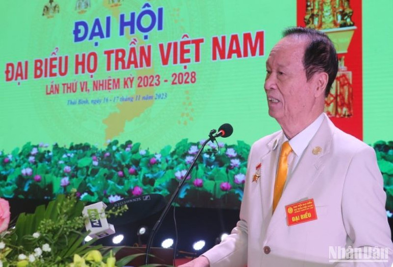 Ông Trần Văn Sen tái đắc cử Chủ tịch Ban chấp hành họ Trần Việt Nam khóa 6, nhiệm kỳ 2023-2028. (Ảnh: MAI TÚ) Ông Trần Văn Sen tái đắc cử Chủ tịch Ban chấp hành họ Trần Việt Nam khóa 6, nhiệm kỳ 2023-2028. (Ảnh: MAI TÚ)