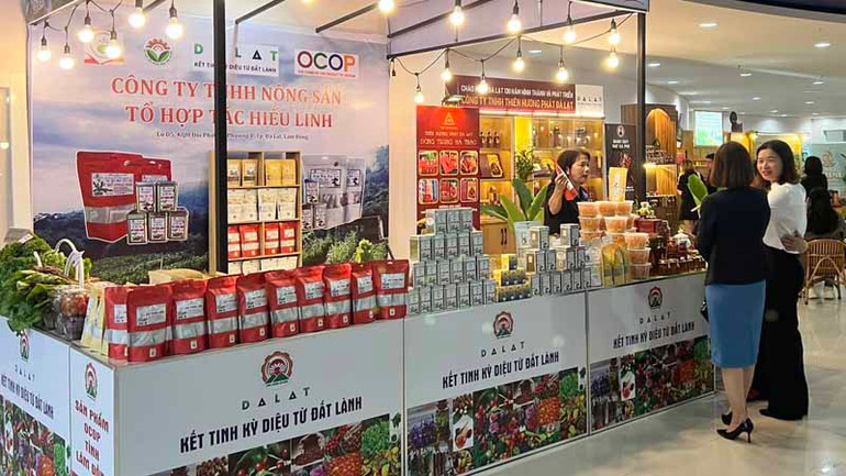 Không gian trưng bày sản phẩm thương hiệu “Đà Lạt - Kết tinh kỳ diệu từ đất lành”.