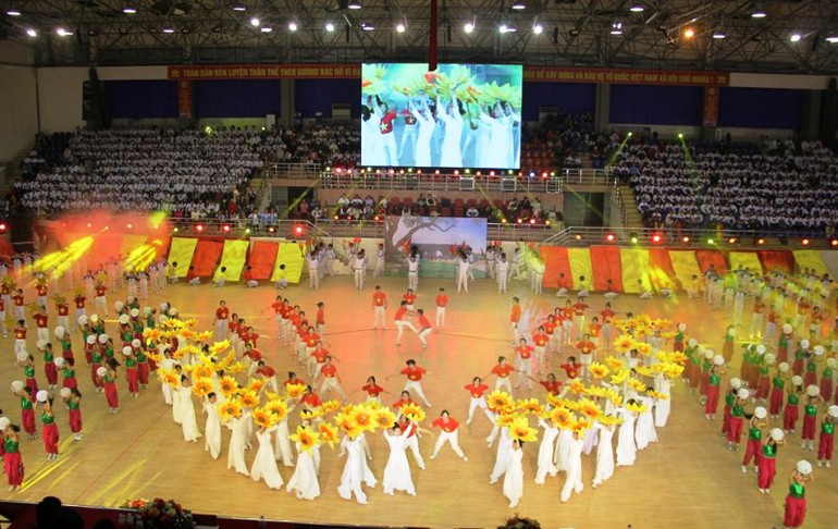 Một cảnh trong chương trình nghệ thuật "Sức mạnh Phù Đổng-Khát vọng vươn tới đỉnh cao".