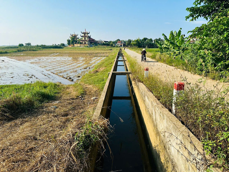 Kênh liên xã Đức Phong-Đức Lân huyện Mộ Đức, tỉnh Quảng Ngãi đưa nước về các vùng dồn điền đổi thửa.