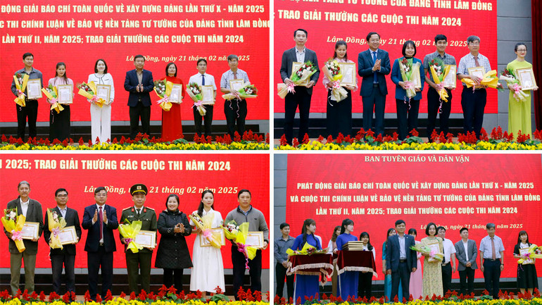 Ban tổ chức khen thưởng các tác giả, nhóm tác giả đạt giải tại các cuộc thi chính luận, giải báo chí Búa liềm vàng.