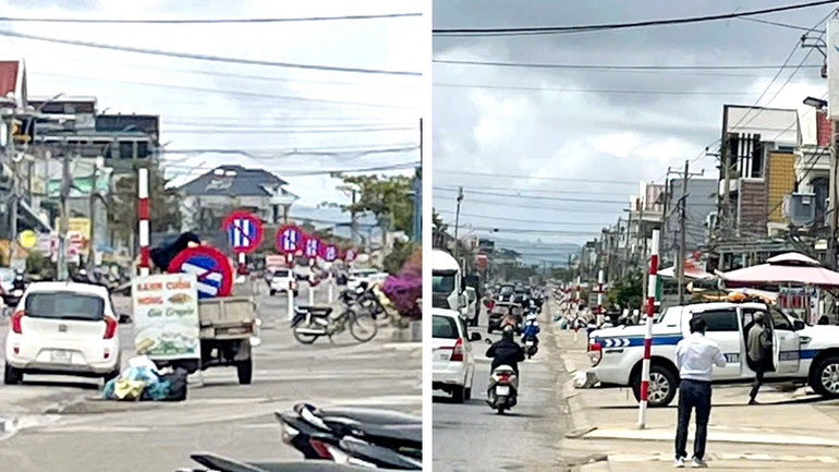 Hàng loạt biển báo cấm cùng loại trên Quốc lộ 27, đoạn qua xã Lạc Lâm, huyện Đơn Dương, đã được lực lượng chức năng tháo dỡ. (Ảnh: CTV) Hàng loạt biển báo cấm cùng loại trên Quốc lộ 27, đoạn qua xã Lạc Lâm, huyện Đơn Dương, đã được lực lượng chức năng tháo dỡ. (Ảnh: CTV)