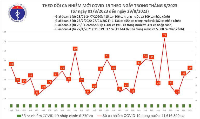 Biểu đồ số ca mắc Covid-19 tại Việt Nam thời gian qua.