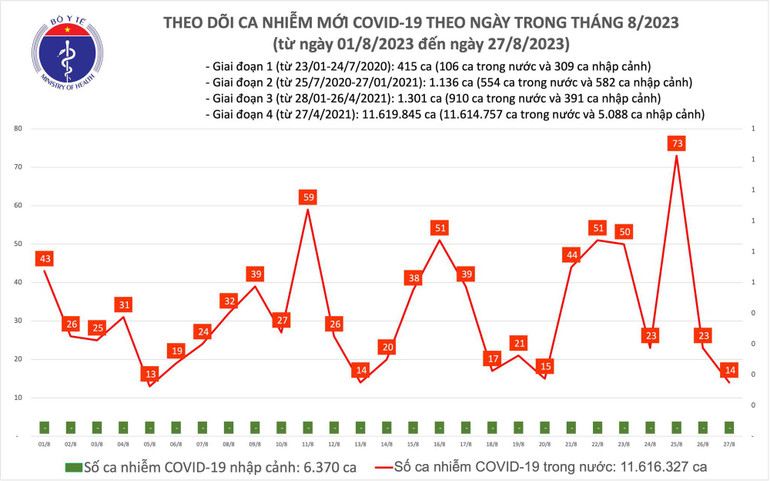 Biểu đồ số ca mắc Covid-19 tại Việt Nam thời gian qua.