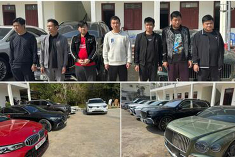 Các đối tượng cùng tang vật vụ án.