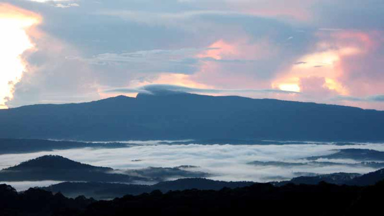 Đỉnh Bidoup bồng bềnh trong sương.