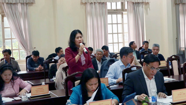 Đại biểu là nhà quản lý trình bày ý kiến tại hội thảo.