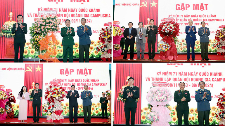 Đảng ủy Bộ Chỉ huy Quân sự tỉnh Lâm Đồng, Hội Hữu nghị Việt Nam-Campuchia tỉnh; Hội Hữu nghị Việt Nam-Lào tỉnh và đoàn học viên Quân đội nhân dân Lào chúc mừng các học viên Quân đội Hoàng gia Campuchia tại buổi gặp mặt.