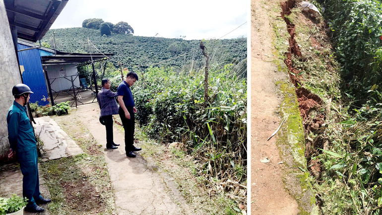 Xuất hiện vết nứt kéo dài gần nhà ở người dân tại thôn Trường Vinh, xã Xuân Trường, thành phố Đà Lạt. Xuất hiện vết nứt kéo dài gần nhà ở người dân tại thôn Trường Vinh, xã Xuân Trường, thành phố Đà Lạt.