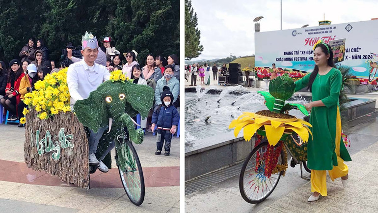 Mỗi xe đạp hoa đều mang thông điệp về bảo vệ môi trường, cảnh quan thiên nhiên.