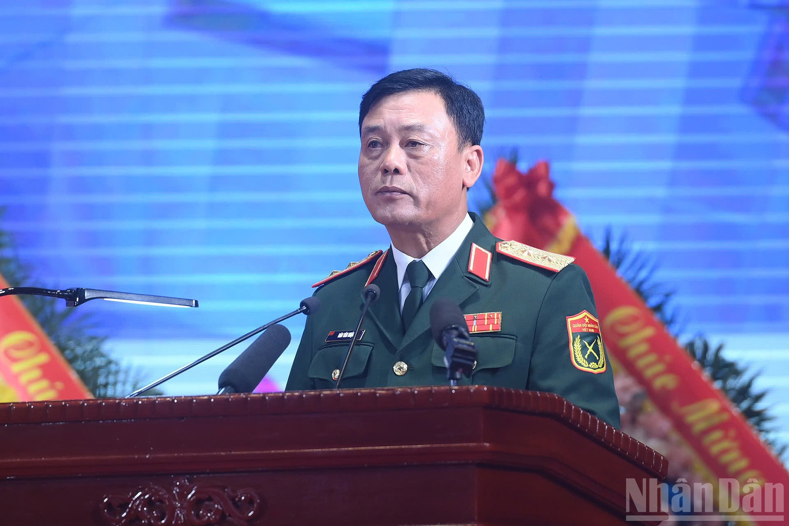 Trung tướng Đào Văn Nhận, Tư lệnh Bộ Tư lệnh Thủ đô Hà Nội phát biểu tại lễ kỷ niệm. (Ảnh: ĐĂNG KHOA)