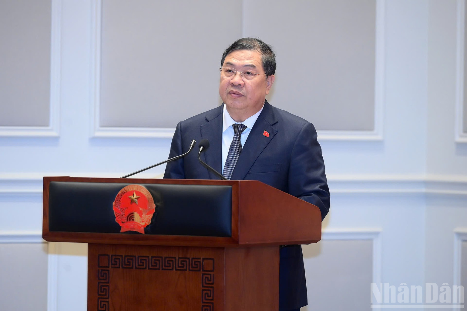 Phó Thủ tướng Thường trực Chính phủ Phạm Gia Túc phát biểu tại cuộc gặp mặt. (Ảnh: ĐĂNG KHOA)