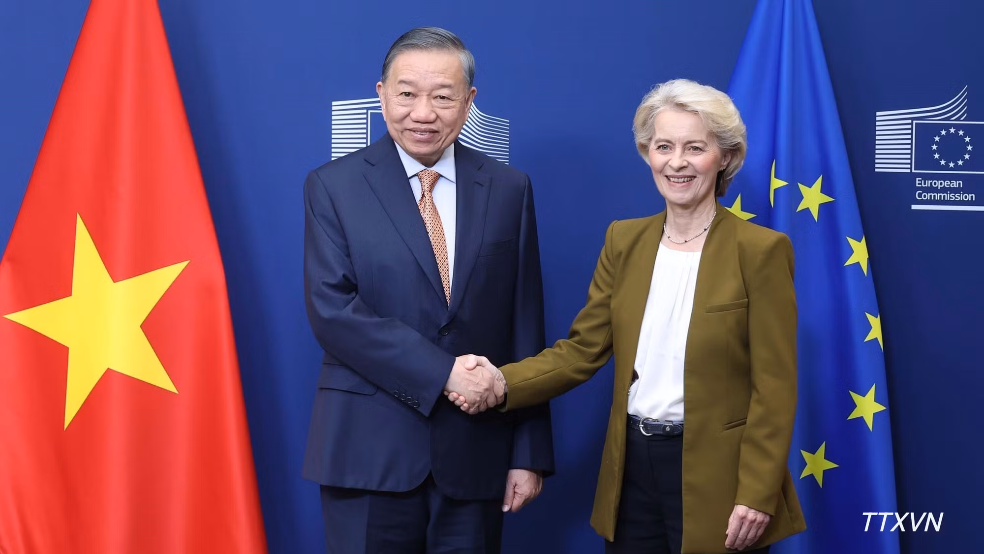 Tổng Bí thư, Chủ tịch nước Tô Lâm gặp Chủ tịch Ủy ban châu Âu Ursula von der Leyen. (Ảnh: TTXVN)