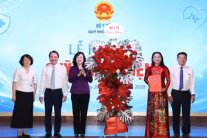Bộ trưởng Y tế Đào Hồng Lan trao Quyết định và tặng hoa chúc mừng Quỹ Phòng bệnh. (Ảnh: LÊ HẢO)
