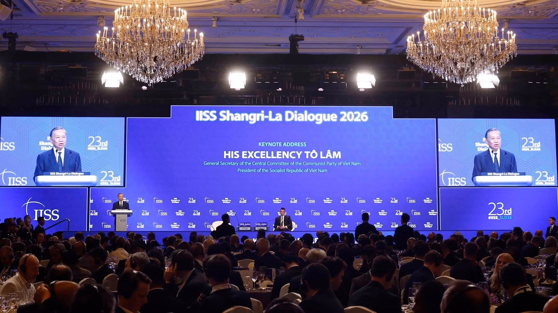 Tổng Bí thư, Chủ tịch nước Tô Lâm phát biểu dẫn đề tại Đối thoại Shangri-La lần thứ 23. (Ảnh: TTXVN)