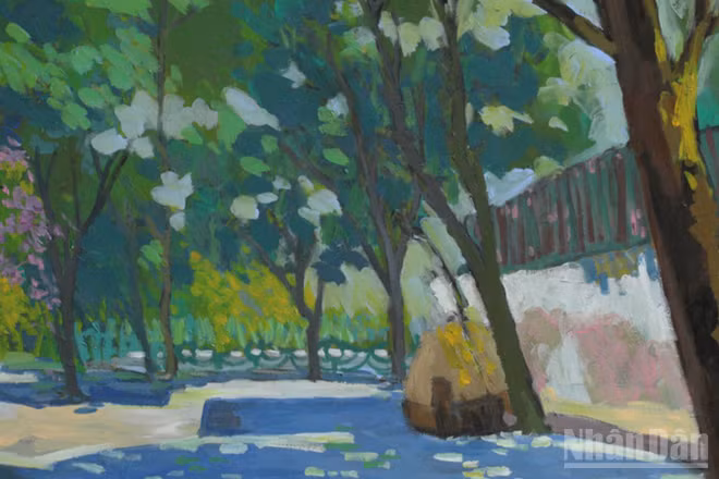 Tác phẩm "Góc phố Yên Hoa" của họa sĩ Bùi Lê Dũng, 57x88cm, acrylic.