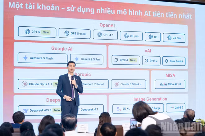 Ông Lê Hồng Quang, Tổng Giám đốc MISA thuyết trình về nền tảng hợp nhất AI.