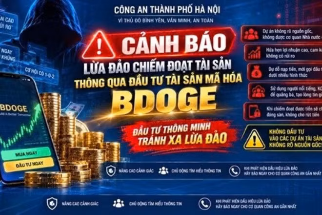 Công an Hà Nội cảnh báo thủ đoạn lừa đảo BDOGE. (Ảnh: Công an Hà Nội)