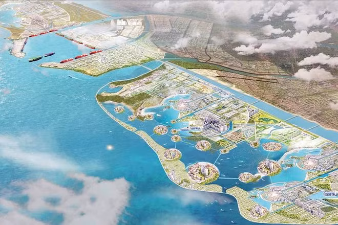 Phối cảnh Khu kinh tế biển Ninh Cơ nhìn từ trên cao. (Ảnh NGỌC THUẬT)