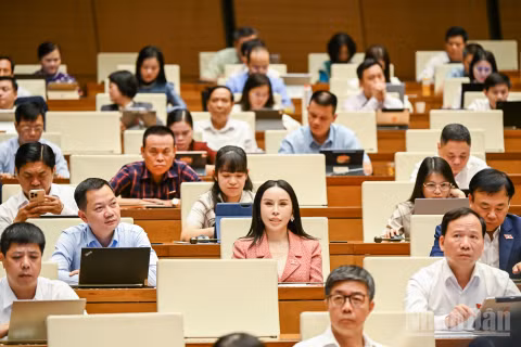 Quốc hội thảo luận tại hội trường về tình hình thực hiện Kế hoạch phát triển kinh tế-xã hội. (Ảnh: DUY LINH)