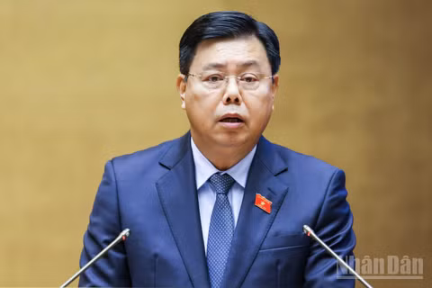 Bộ trưởng Nội vụ Nguyễn Tiến Hải trình bày Tờ trình. (Ảnh: DUY LINH)
