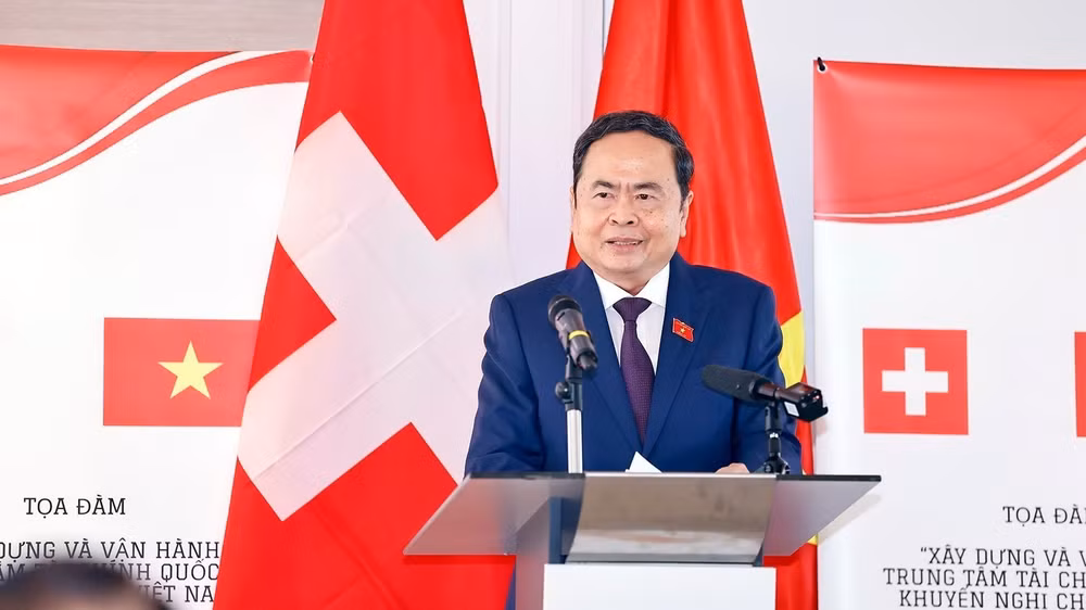 Chủ tịch Quốc hội Trần Thanh Mẫn phát biểu khai mạc Tọa đàm "Xây dựng và vận hành Trung tâm tài chính quốc tế và khuyến nghị cho Việt Nam". (Ảnh: TTXVN)