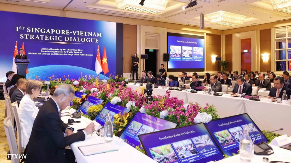Đối thoại Chiến lược Việt Nam-Singapore lần thứ nhất giữa Đảng Cộng sản Việt Nam v&agrave; Đảng H&agrave;nh động Nh&acirc;n d&acirc;n Singapore. (Ảnh: TTXVN)
