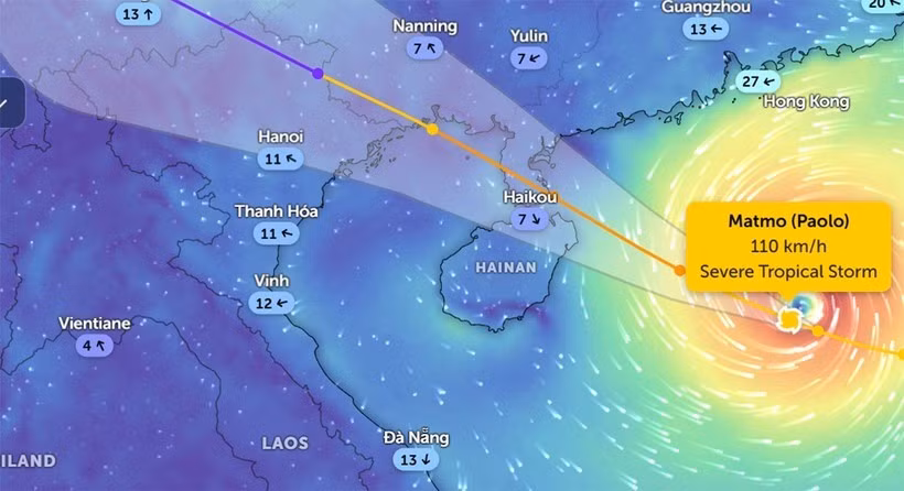 Vị trí bão số 11 lúc 15 giờ ngày 4/10. (Ảnh: Zoom Earth)