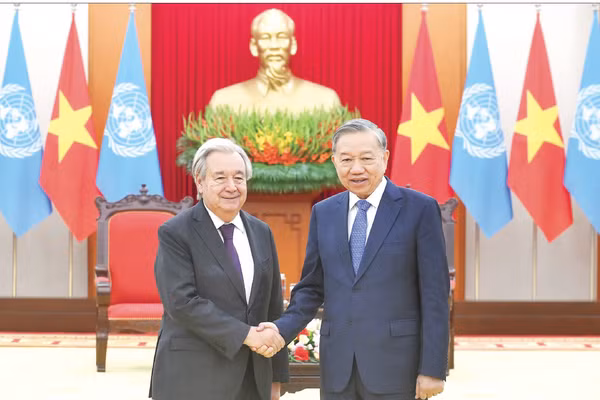 Tổng Bí thư Tô Lâm tiếp Tổng Thư ký Liên hợp quốc Antonio Guterres, tại Trụ sở Trung ương Đảng, ngày 25/10/2025. (Ảnh ĐĂNG KHOA)
