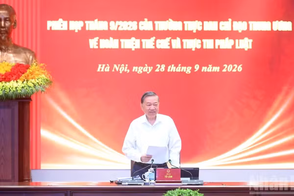 Tổng Bí thư, Chủ tịch nước Tô Lâm phát biểu chỉ đạo tại Phiên họp tháng 9/2026 của Thường trực Ban Chỉ đạo Trung ương về hoàn thiện thể chế và thực thi pháp luật. (Ảnh: ĐĂNG KHOA)