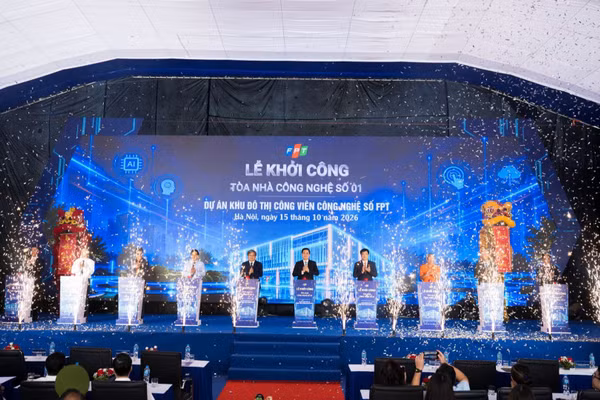 Nghi thức khởi công Tòa nhà Công nghệ số 01, thuộc dự án Khu đô thị Công viên công nghệ số FPT tại phường Phú Diễn và phường Tây Tựu, thành phố Hà Nội. (Ảnh: BTC)