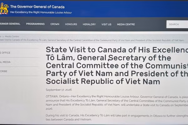 Thông cáo báo chí được đăng tải trên trang thông tin của Văn phòng Toàn quyền Canada. (Ảnh: TTXVN)