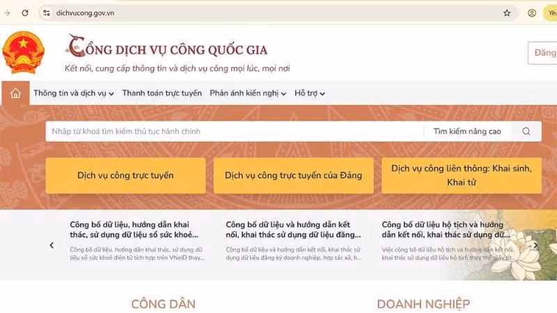 Cơ quan chức năng khuyến cáo người dân chỉ đăng nhập tại địa chỉ chính thức của Cổng Dịch vụ công Quốc gia.