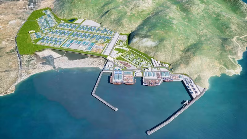 Thiết kế mô phỏng Nhà máy điện khí LNG Cà Ná công suất 1.500MW có tổng đầu tư hơn 57.384 tỷ đồng, do Liên danh Trung Nam-Sideros River đầu tư. Dự tính khởi công vào cuối năm 2026 và hướng tới vận hành vào cuối tháng 12/2030. (Ảnh: PHƯƠNG THẢO)