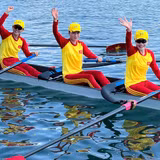 Bộ tứ Dư Thị Bông, Lê Thị Hiền, Phạm Thị Ngọc Anh và Hà Thị Vui giành Huy chương Đồng thuyền bốn nữ một mái chèo môn rowing. (Ảnh: Bùi Lượng)